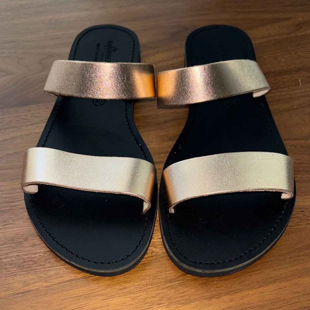 EMMANUELA ROSE GOLD LEATHER SLIDE SANDALS - Picture 2 of 12